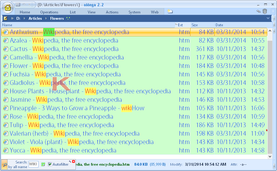 Search in any part of the name. Auto filtering of search results. Pining search results (Ctrl+S). Quick search in regular search results. Alarm about invalid typing. Start the search by typing characters.